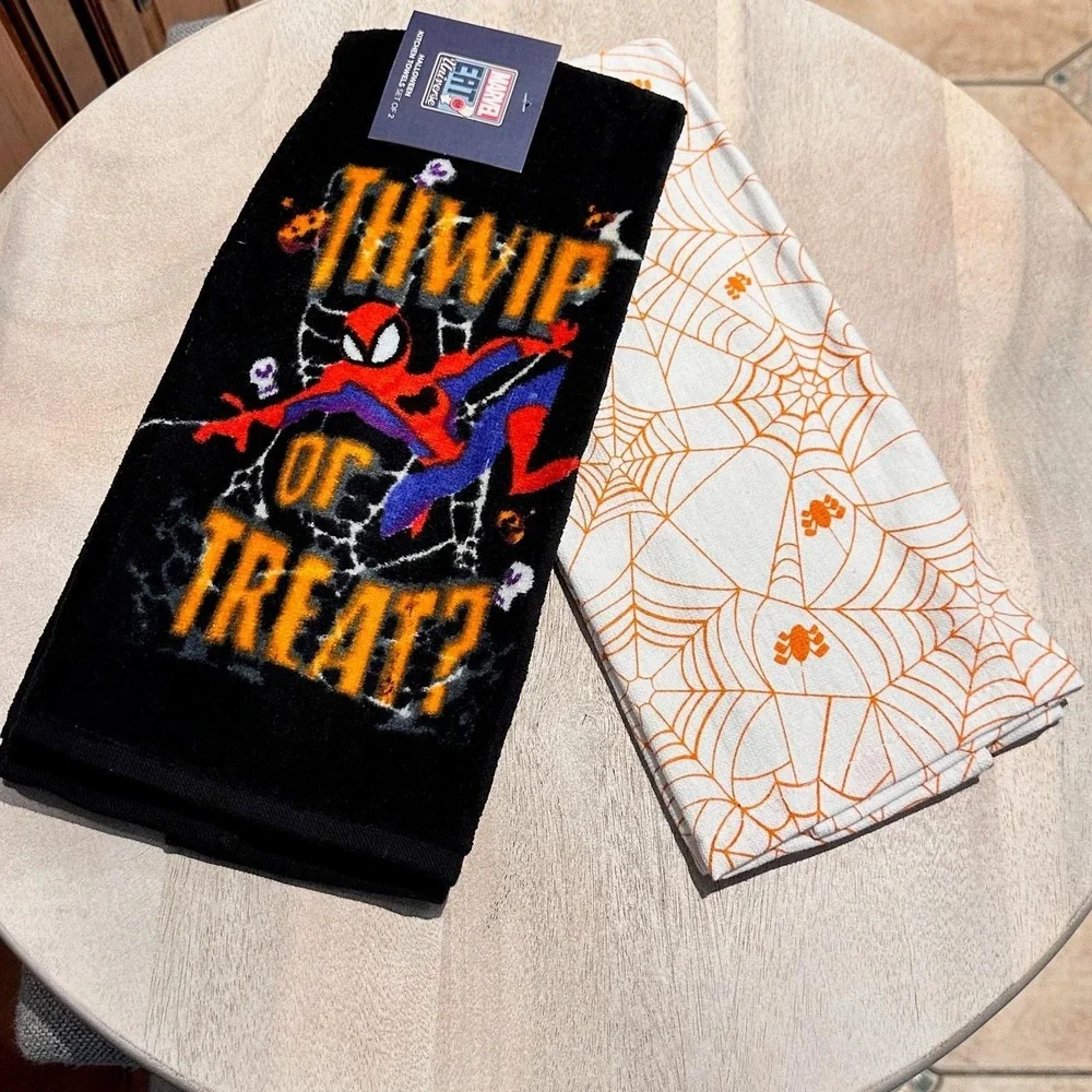 Marvel Spider-Man Halloween Kitchen Towels Set of 2 Thwip or Treat Black White